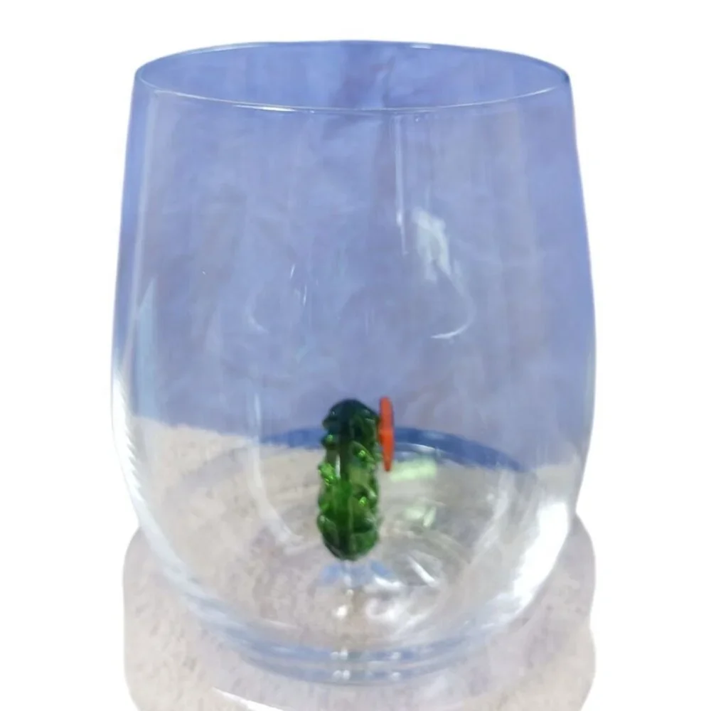 Stemless Wine Glass Christmas With Festive Green Wreath & Red Bow Design In Gift